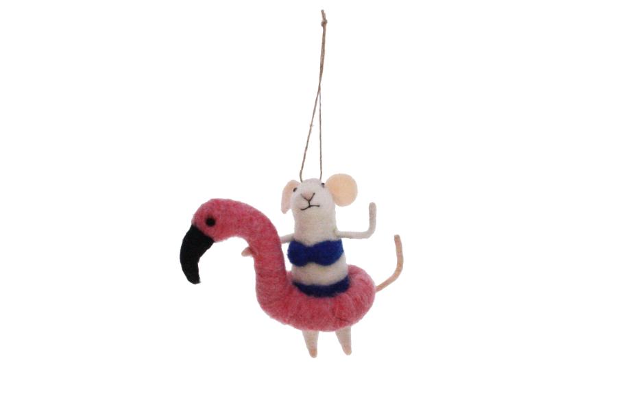 Maus mit Flamingo-Schwimmreifen